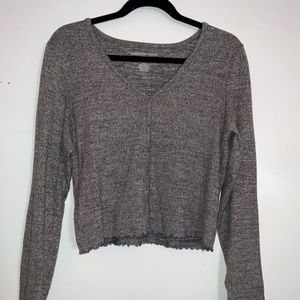 Soft Gray Buttoned-Down Frilled Crop Top